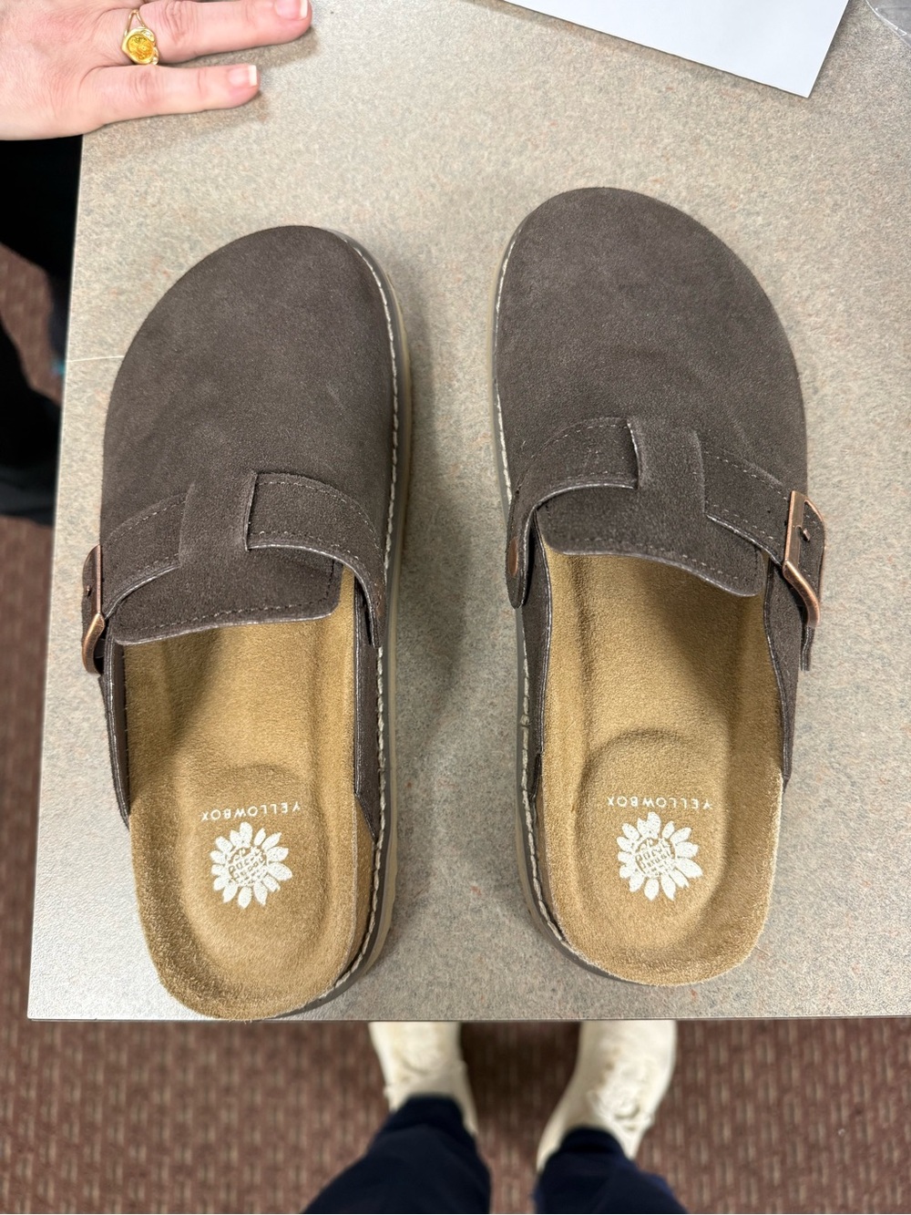 Yellow Box Brown Suede Slip-On Clogs with Buckle